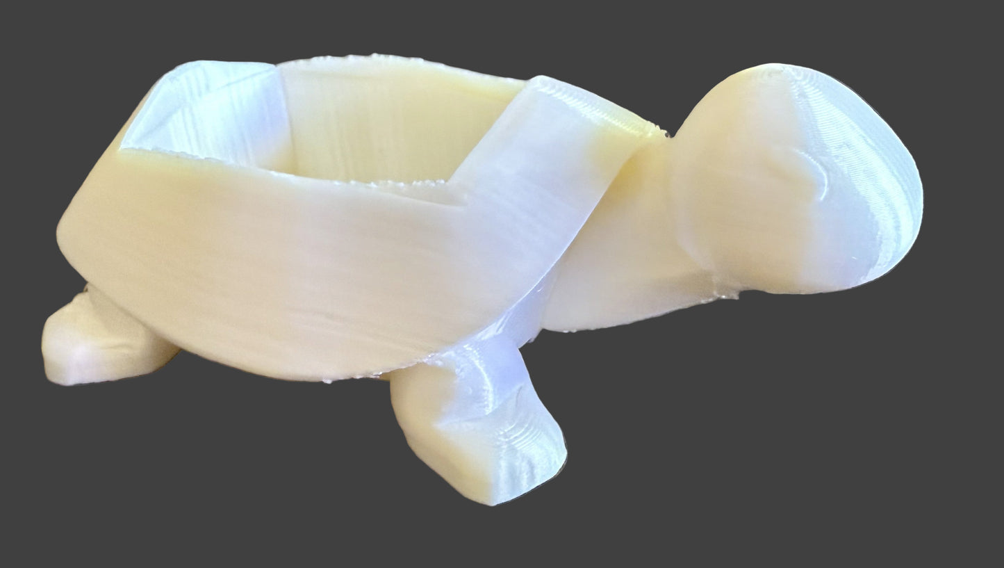 White Turtle 3D Printed Storage Figure – Mini Planter & Organizer